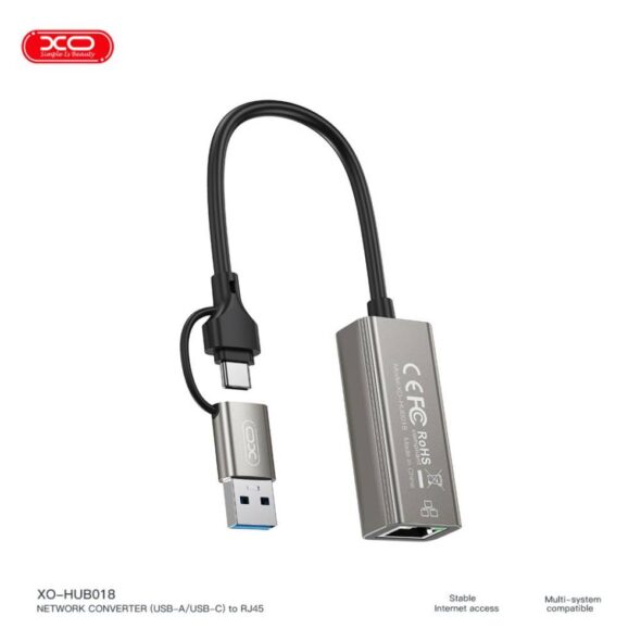 Adaptador de red USB A + USB Tipo C a RJ45 10/100 Mbps Ethernet- XO-HUB018 - Image 4