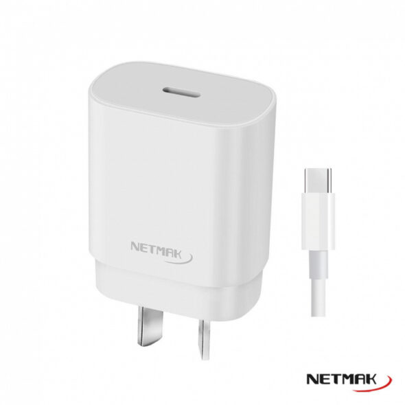 CARGADOR 220V A USB TIPO C CON CABLE TIPO C - NETMAK NM-CP2