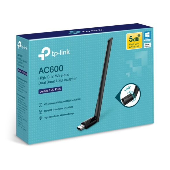 Placa de red wifi USB alta ganancia doble banda AC600 - Tp-link Archer T2U Plus