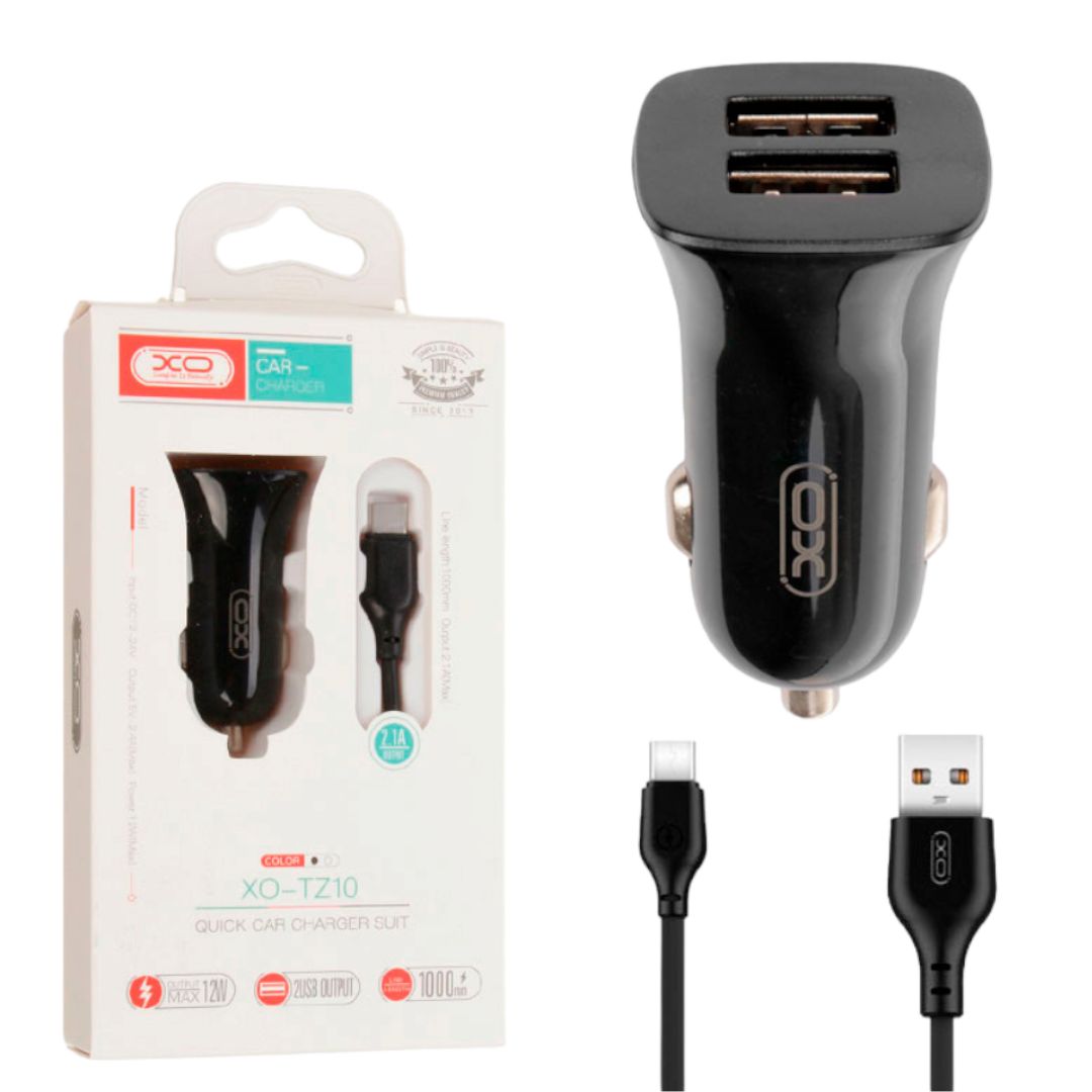 CARGADOR PARA AUTO DUAL USB CON CABLE LIGHTNING – XO-TZ10